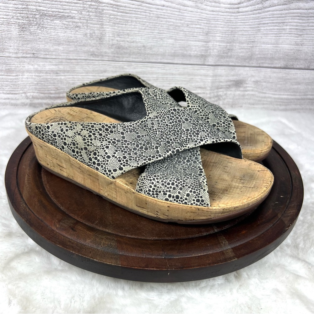 FitFlop Kys E30-410 Cork Black Gray Cirque Leather Slide Sandals Size 8 Comfort
